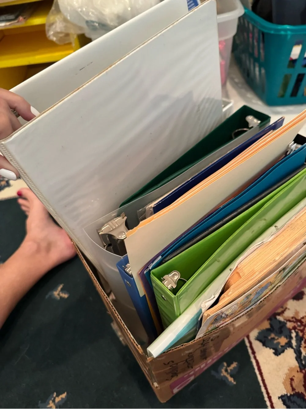 Assorted 3-Ring Binders and Organizers - Multi Color box of binders/folders